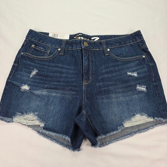 Seven7 Pants - New Seven7 Weekend Shorts Womens 12 Dark Wash Distressed Frayed Hem Denim